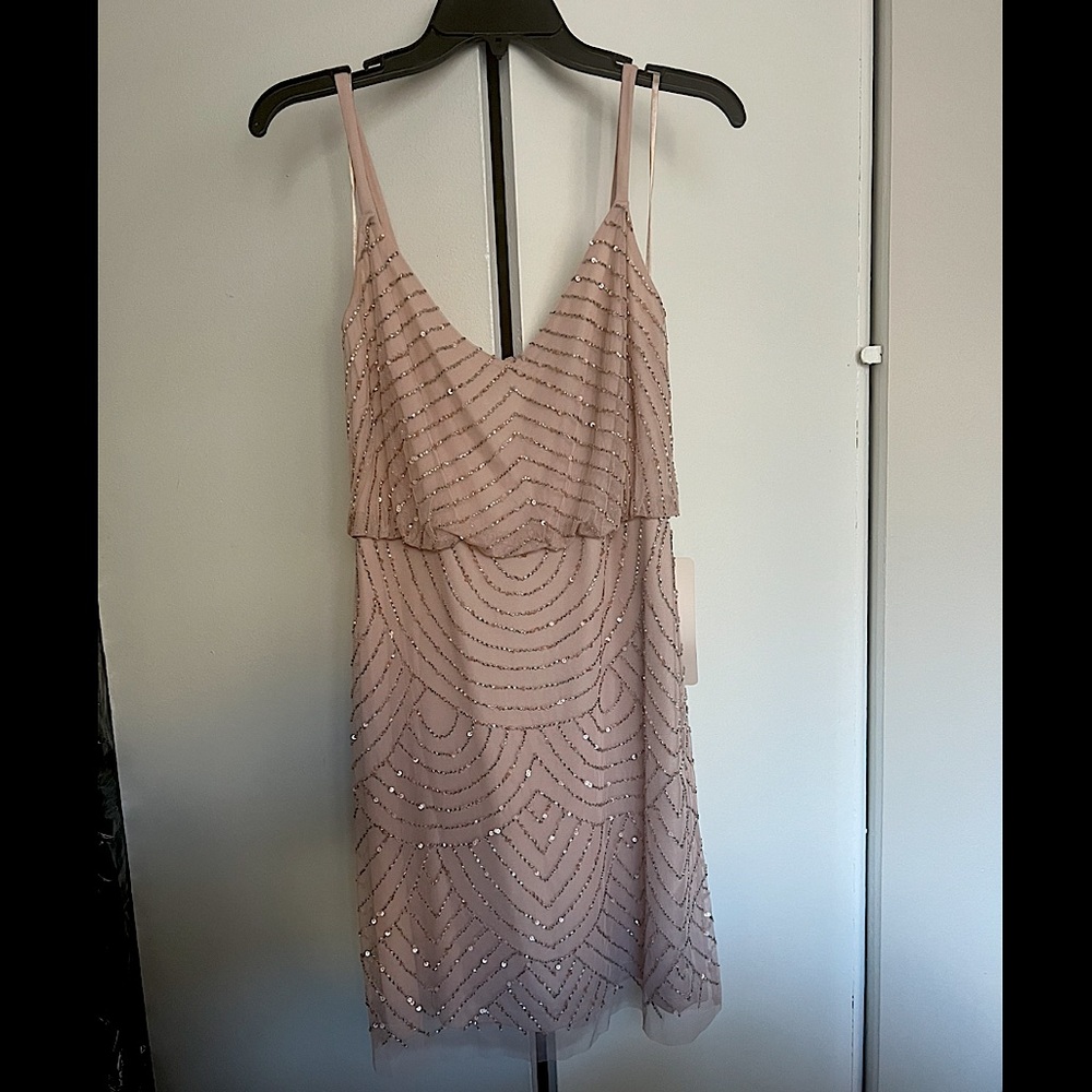Adrianna Papell - blush sequin blouson bead dress size 6 regular